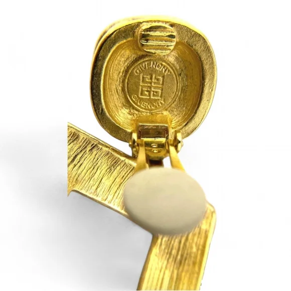 GIVENCHY Modernist Square Open Gold Frame Earrings & Blue Cabochon Stones - Picture 4 of 6